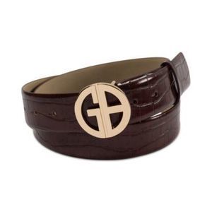 Giani Bernini Women's Croc-Embossed maroon Faux-Leather Belt L